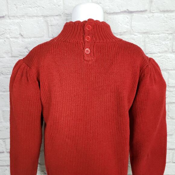 Vintage Red Puff Sleeve Sweater High Neck Button Detail Teapot Cottagecore Sz S - Picture 14 of 14